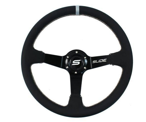 Kierownica SLIDE 350mm offset:90mm Skóra Silver Strip