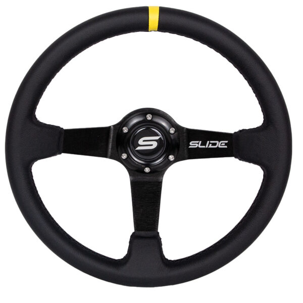 Kierownica SLIDE 350mm offset:90mm Skóra Yellow Strip