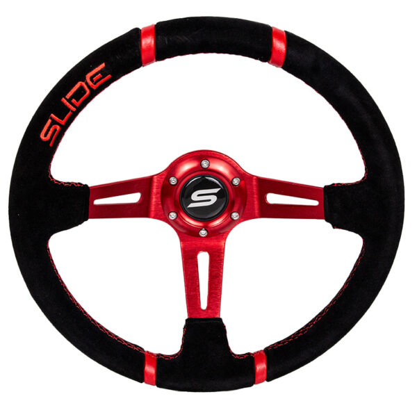Kierownica SLIDE 350mm offset:90mm Zamsz Red