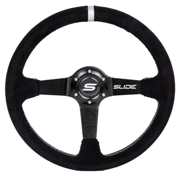 Kierownica SLIDE 350mm offset:90mm Zamsz Silver Strip